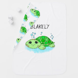 Personalized Cute Turtle Cartoon Name Baby Blanket
