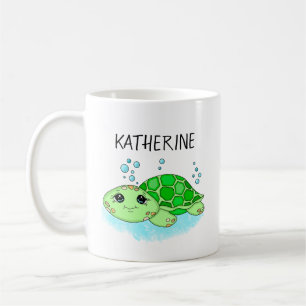 Personalized Cute Turtle Cartoon Name  Coffee Mug