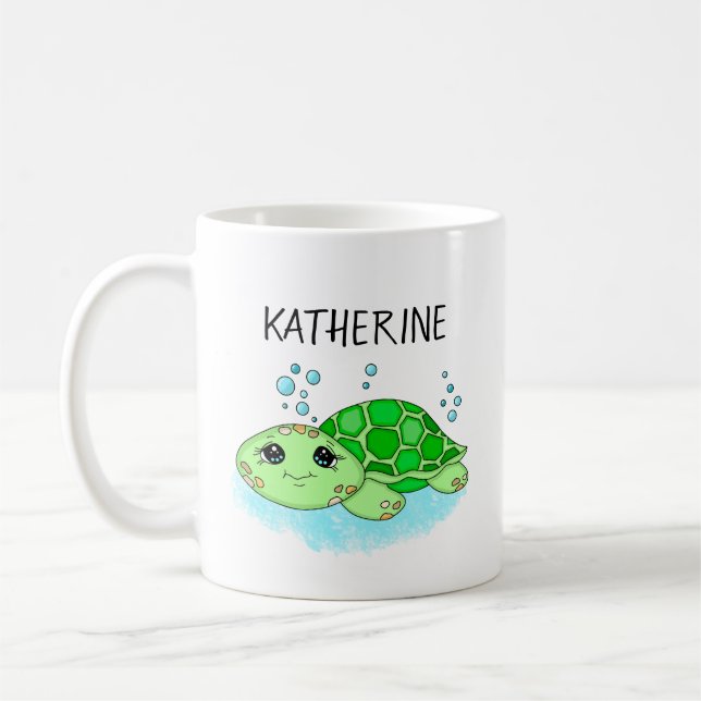 Personalized Cute Turtle Cartoon Name  Coffee Mug (Left)