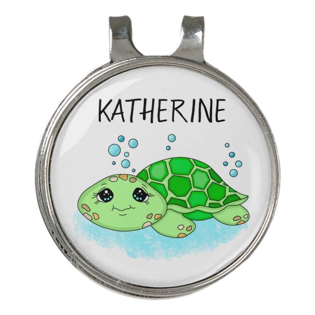 Personalized Cute Turtle Cartoon Name  Golf Hat Clip (Front)