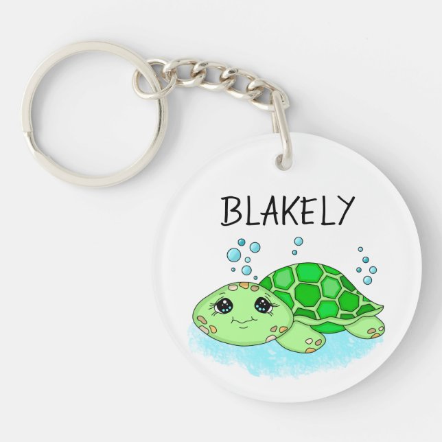 Personalized Cute Turtle Cartoon Name  Keychain (Front)