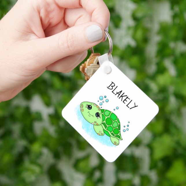 Personalized Cute Turtle Cartoon Name  Keychain (Hand)