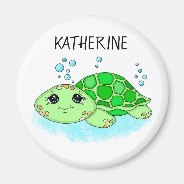 Personalized Cute Turtle Cartoon Name  Magnet (Front)