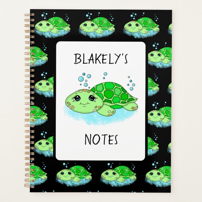 Personalized Cute Turtle Cartoon Name  Planner (Front)