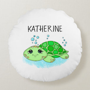 Personalized Cute Turtle Cartoon Name Round Pillow