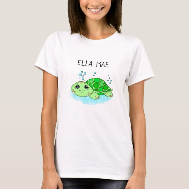 Personalized Cute Turtle Cartoon Name  T-Shirt (Front)