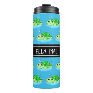 Personalized Cute Turtle Cartoon Name Thermal Tumbler