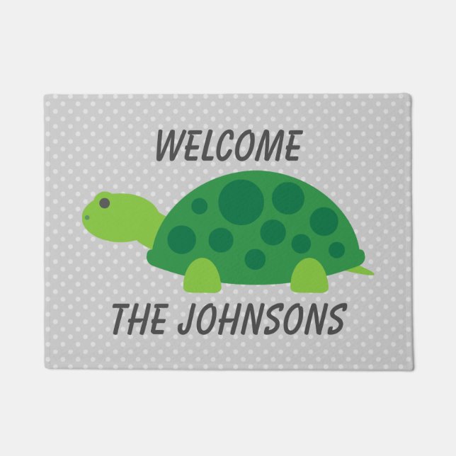 Personalized cute turtle polkadot welcome door mat (Front)