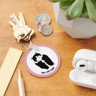 Personalized Cute Tuxedo Cat Lover Keychain