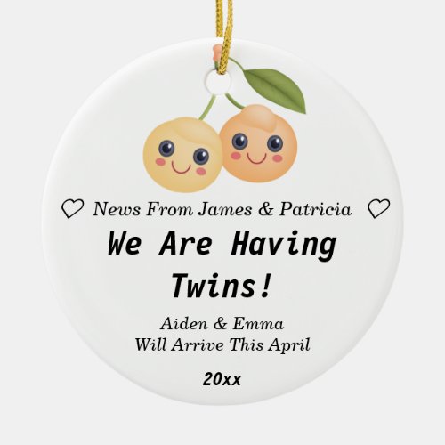 Personalized Cute Twins Pregnancy Announcement Cer Ceramic Ornament