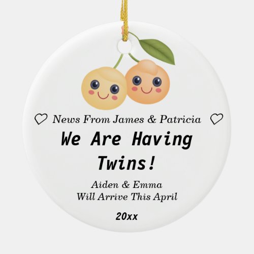 Personalized Cute Twins Pregnancy Announcement Ceramic Ornament