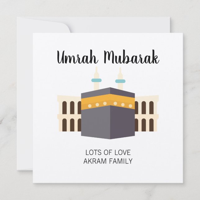 Personalized Cute Umrah Hajj Mubarak Islamic Card (Front)