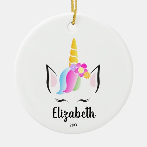 Personalized Cute Unicorn Eyelashes Christmas Ceramic Ornament