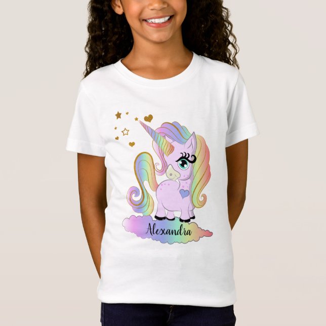 Personalized Cute Unicorn Girl T-Shirt (Front)