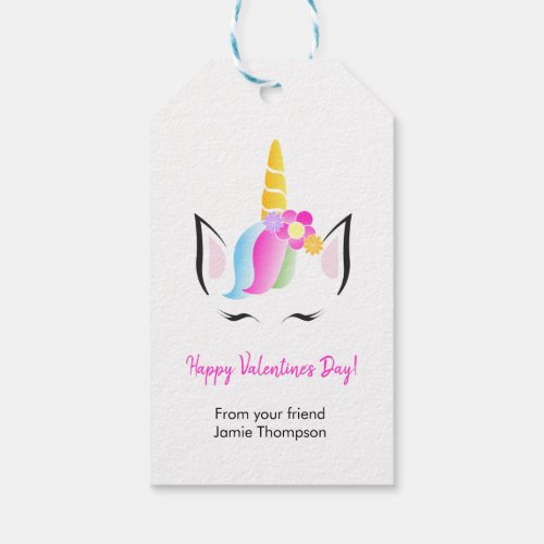 Personalized Cute Unicorn Happy Valentines Gift Tags