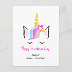 Personalized Cute Unicorn Happy Valentine's Postcard