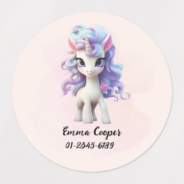 Personalized Cute Unicorn,Name,Phone number Kids' Labels (Design 1)