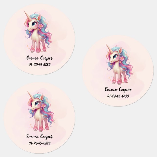 Personalized Cute Unicorn,Name,Phone number Kids' Labels (Group)