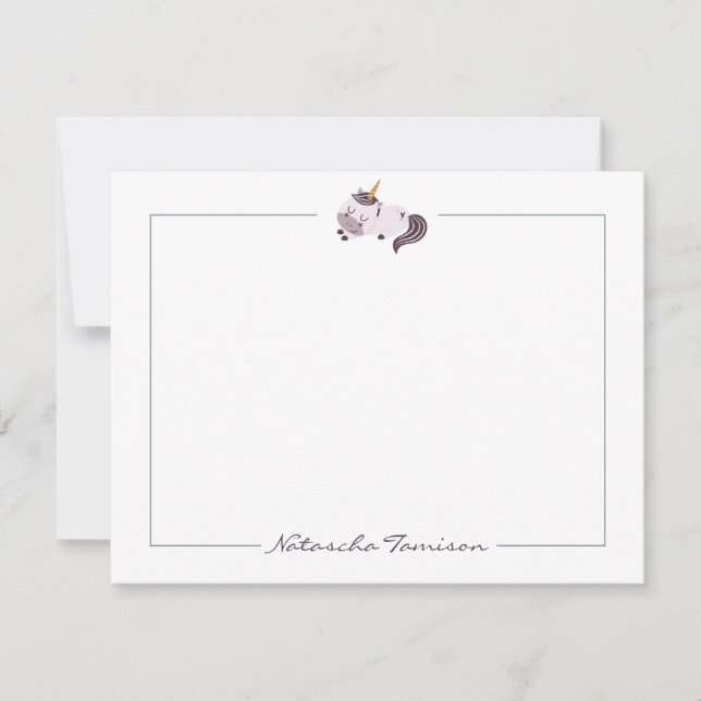 Personalized Cute Unicorn Note Card (Front)