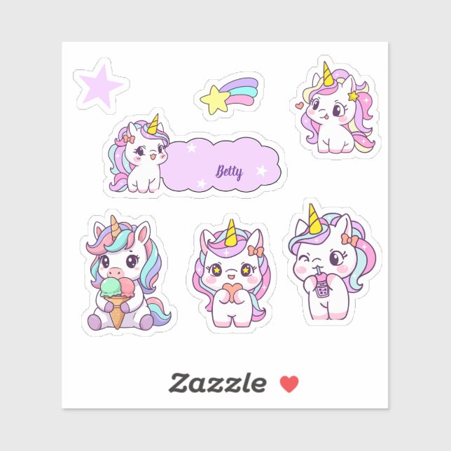 Personalized Cute Unicorn Sticker (Sheet)