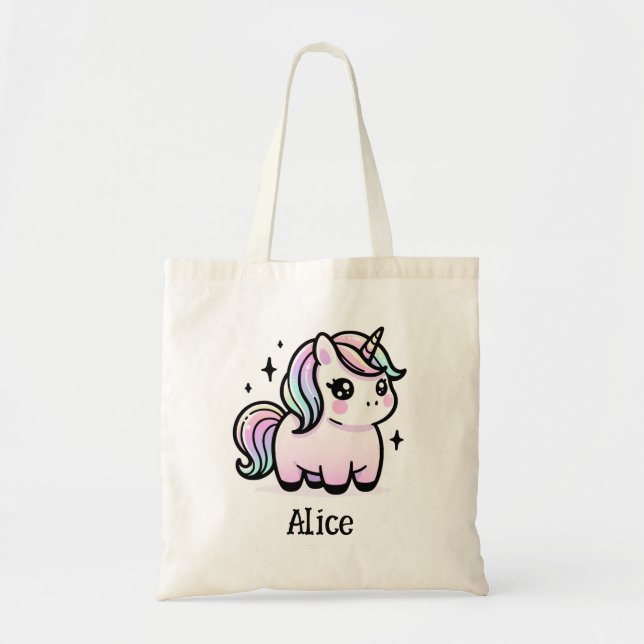 Personalized Cute Unicorn Tote Bag (Front)