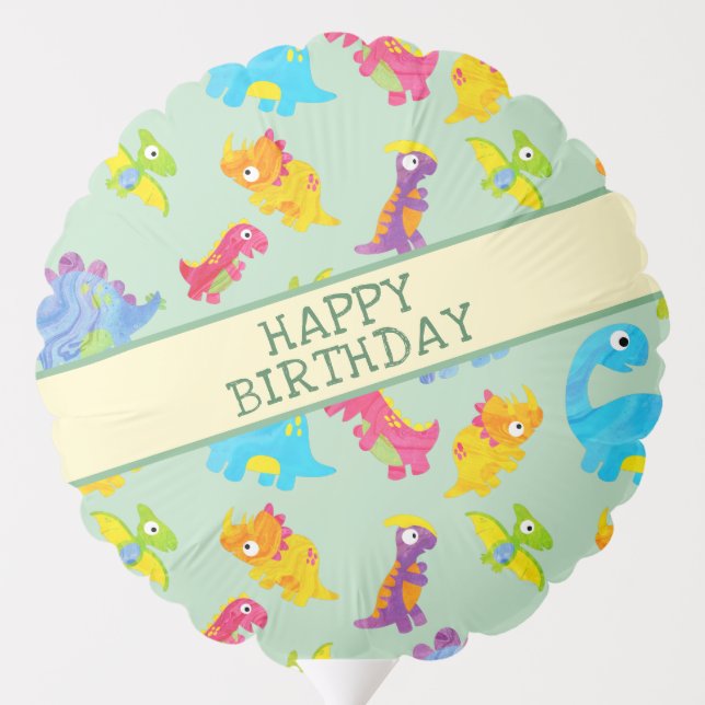 Personalized Cute Unisex Green Dinosaur Birthday Balloon (Back)