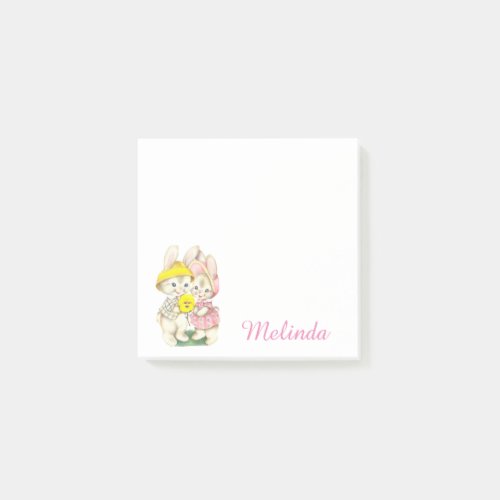 Personalized Cute Vintage Bunnies Flower Post_it Notes