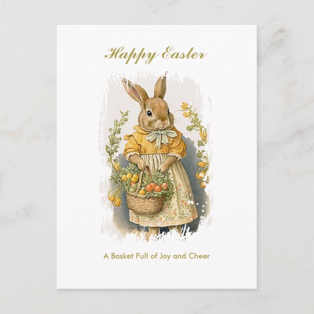 Personalized Cute Vintage Bunny Easter Holiday Postcard (Front)