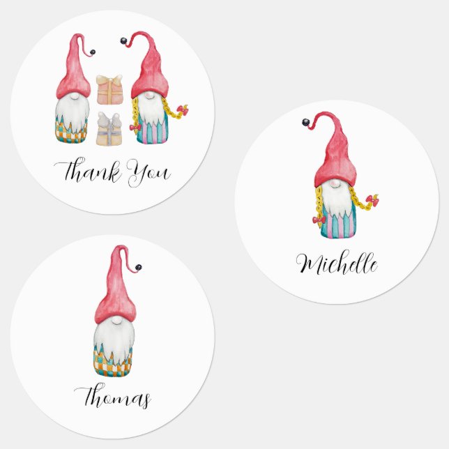Personalized Cute Vintage Christmas Gift Gnome Labels (Group)