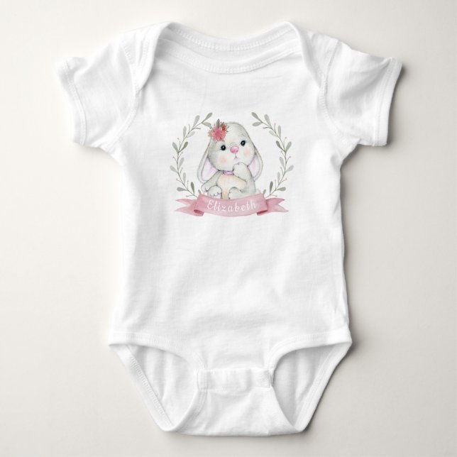 Personalized Cute Watercolor Bunny Baby Bodysuit (Front)