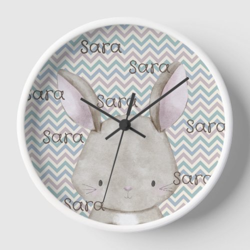 personalized cute watercolor bunny baby clock