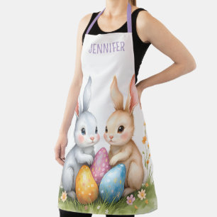 Personalized Cute Watercolor Easter Bunnies Apron