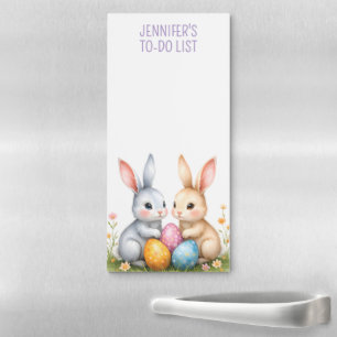 Personalized Cute Watercolor Easter Bunnies Magnetic Notepad