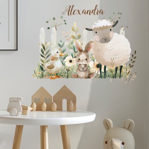 Personalized Cute Watercolor Farm Animals  Wall Decal