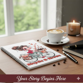 Personalized Cute Watercolor Girl Bicycle & Brews  Notebook