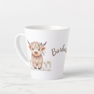 Personalized Cute Watercolor Highland Cow Latte Mug