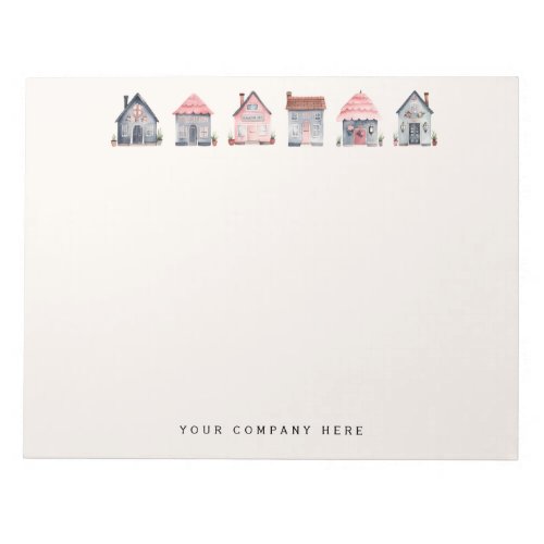 Personalized Cute Watercolor Houses Real Estate Notepad