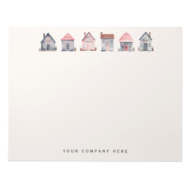 Personalized Cute Watercolor Houses Real Estate Notepad (Front)