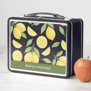 Personalized Cute Watercolor Lemon Pattern Metal Lunch Box