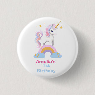 Personalized Cute Watercolor Rainbow Unicorn Button