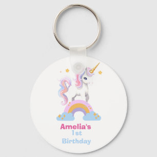 Personalized Cute Watercolor Rainbow Unicorn Keychain