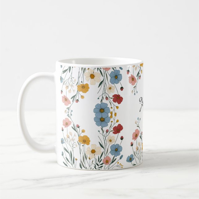 Personalized Cute Watercolor Rustic wildflower  Coffee Mug (Left)