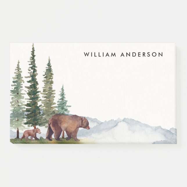 Personalized Cute Watercolor Woodland-Bear  Post-it Notes (Front)