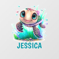 Personalized Cute WatercolorGirl Turtle