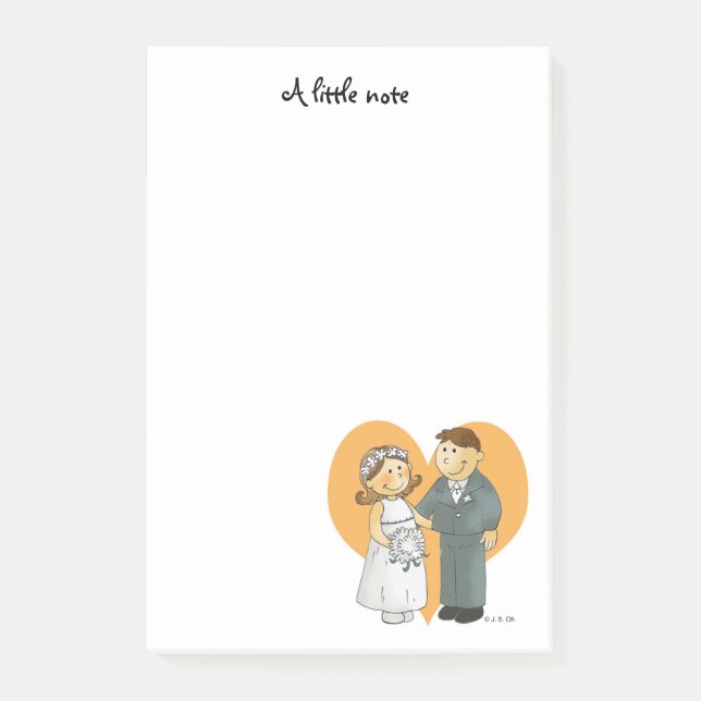 personalized cute wedding couple bride & groom post-it notes (Front)