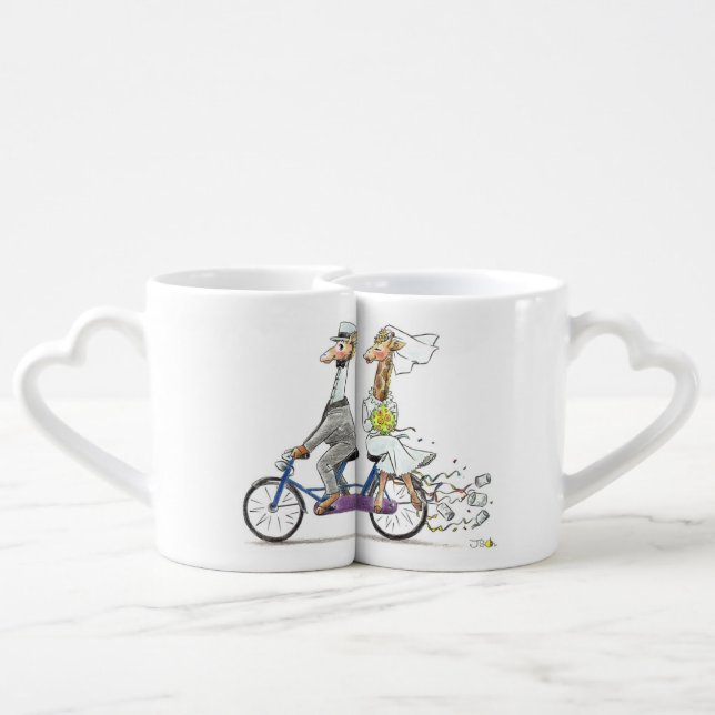 personalized cute wedding couple - giraffes coffee mug set (Back Nesting)
