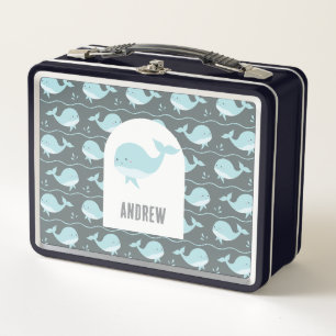 Personalized Cute Whale Ocean Animals Kids Pastel Metal Lunch Box