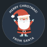 Personalized Cute Whimsical Christmas Santa Classic Round Sticker<br><div class="desc">A cute Santa Merry Christmas personalized sticker. Cute sticker to put on holiday gifts and stationary. Designed for you by Blackberry Boulevard.</div>