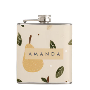Personalized Cute Whimsical Pear Pattern  Flask