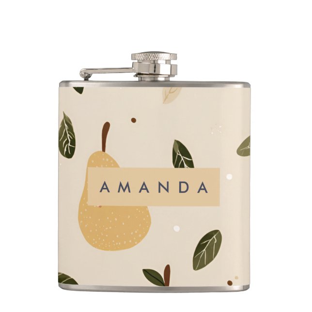 Personalized Cute Whimsical Pear Pattern  Flask (Front)
